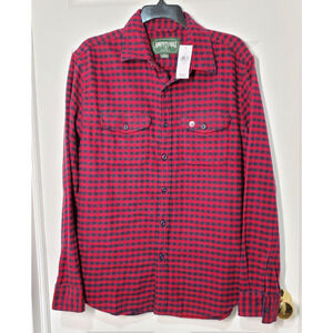 American Eagle Mens Flannel Shirt Medium Red Blue Plaid Button Up
